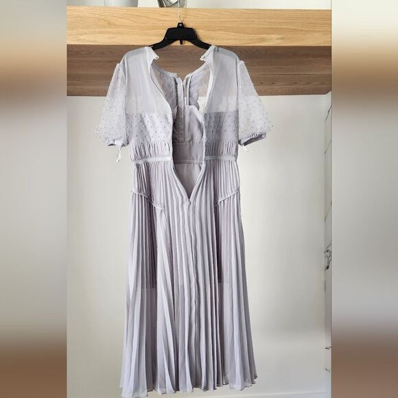 Self-Portrait Scalloped-Trim Pleated Chiffon Midi Dress - Picture 7 of 11